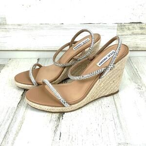 Steve Madden Womens 9.5 Rhinestone Strappy Espadrille Platform Wedge Sandals NEW